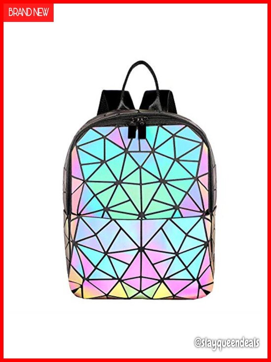 Geometric Luminous Crossbody Bag, Holographic Reflective Nylon Backpack for main image 4